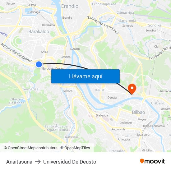 Anaitasuna to Universidad De Deusto map