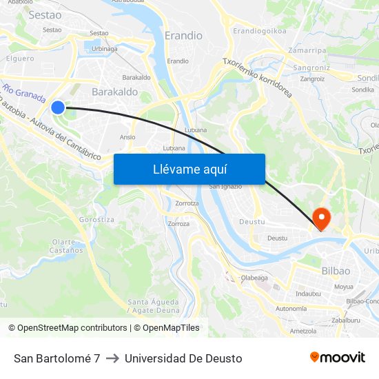 San Bartolomé 7 to Universidad De Deusto map