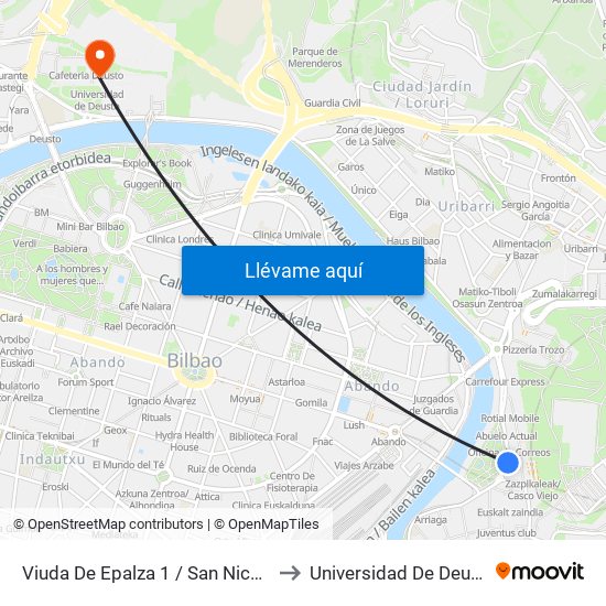 Viuda De Epalza 1 / San Nicolás to Universidad De Deusto map