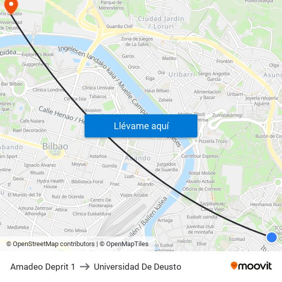 Amadeo Deprit 1 to Universidad De Deusto map
