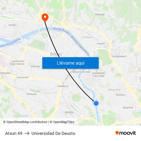 Atxuri 49 to Universidad De Deusto map