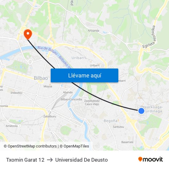 Txomin Garat 12 to Universidad De Deusto map