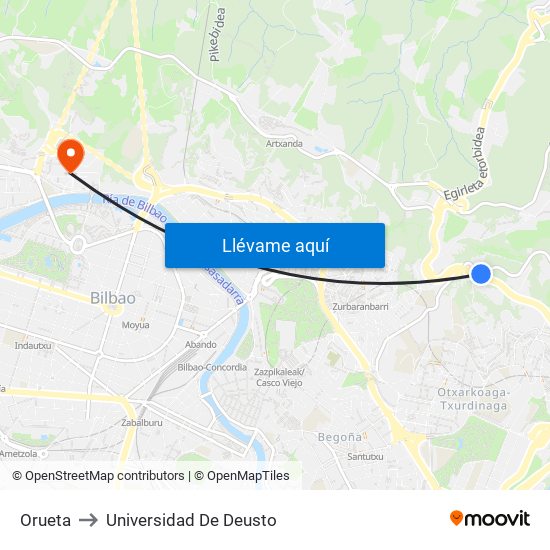 Orueta to Universidad De Deusto map