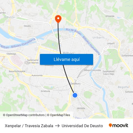 Xenpelar / Travesía Zabala to Universidad De Deusto map