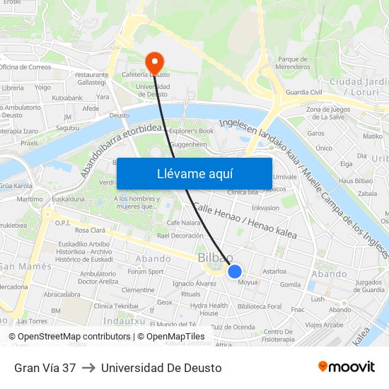 Gran Vía  37 to Universidad De Deusto map