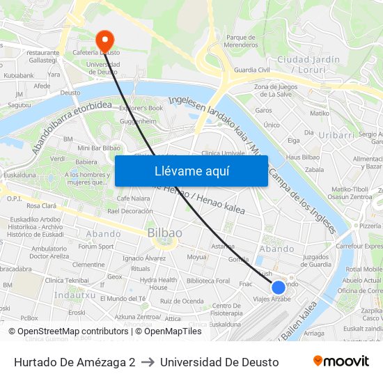 Hurtado De Amézaga 2 to Universidad De Deusto map