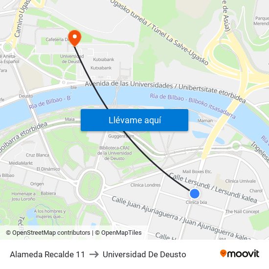 Alameda Recalde 11 to Universidad De Deusto map