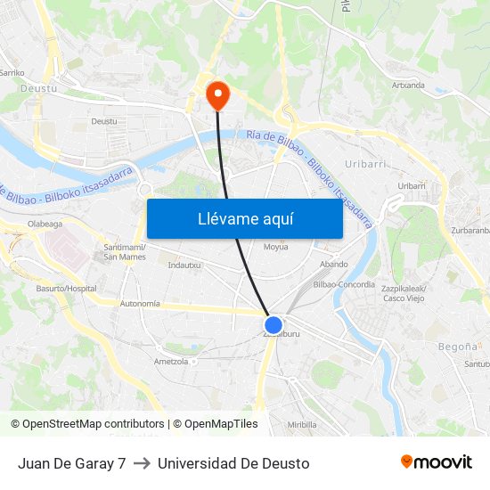 Juan De Garay 7 to Universidad De Deusto map