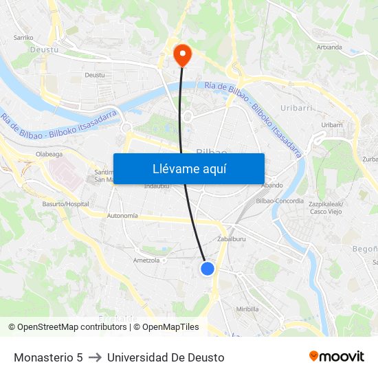 Monasterio 5 to Universidad De Deusto map