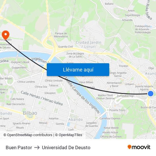 Buen Pastor to Universidad De Deusto map