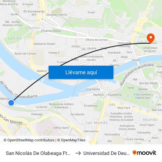 San Nicolás De Olabeaga Fte. 27 to Universidad De Deusto map