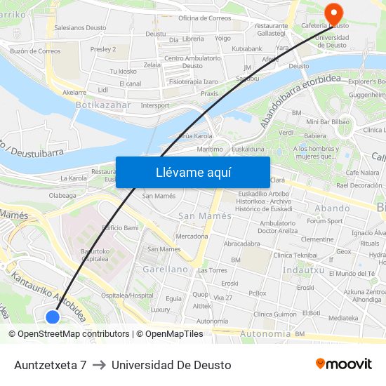 Auntzetxeta 7 to Universidad De Deusto map