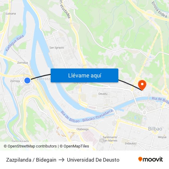 Zazpilanda / Bidegain to Universidad De Deusto map