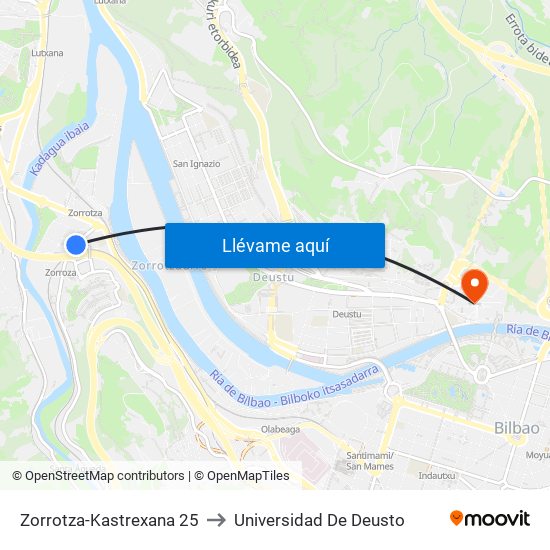 Zorrotza-Kastrexana 25 to Universidad De Deusto map
