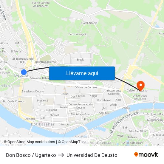 Don Bosco / Ugarteko to Universidad De Deusto map