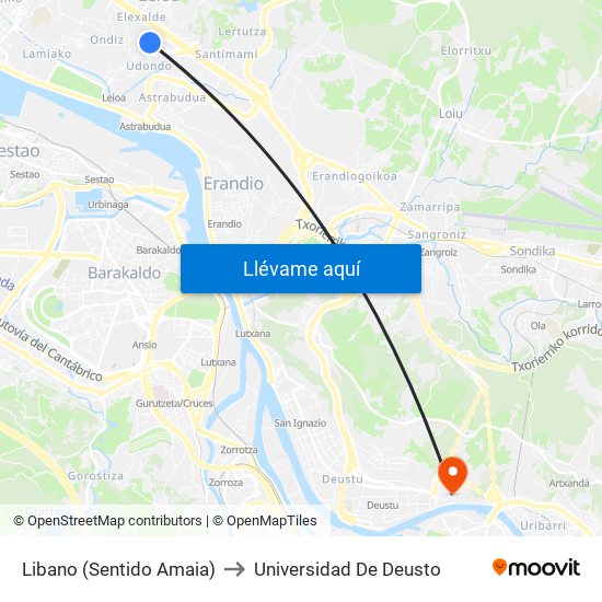 Libano (Sentido Amaia) to Universidad De Deusto map