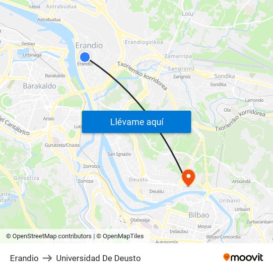 Erandio to Universidad De Deusto map