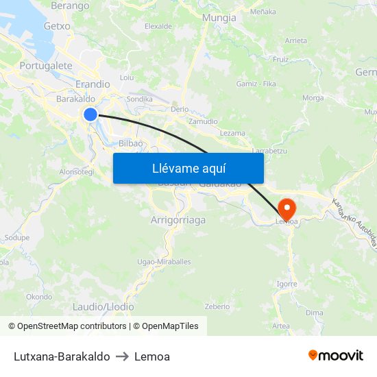 Lutxana-Barakaldo to Lemoa map