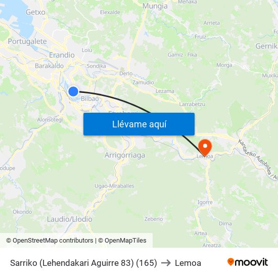 Sarriko (Lehendakari Aguirre  83) (165) to Lemoa map