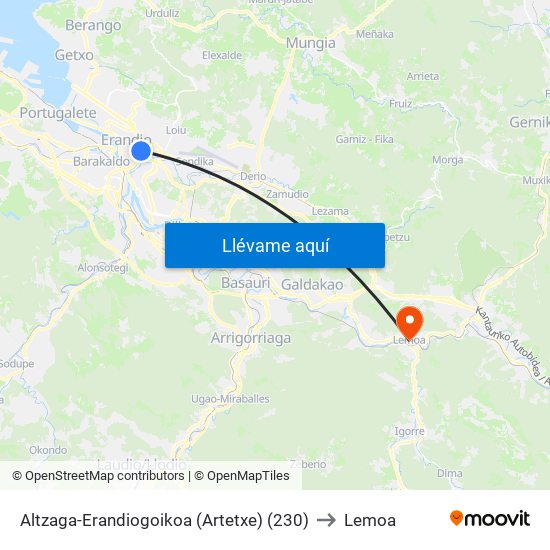 Altzaga-Erandiogoikoa  (Artetxe) (230) to Lemoa map