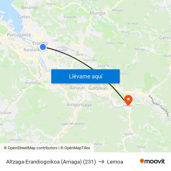 Altzaga-Erandiogoikoa (Arriaga) (231) to Lemoa map