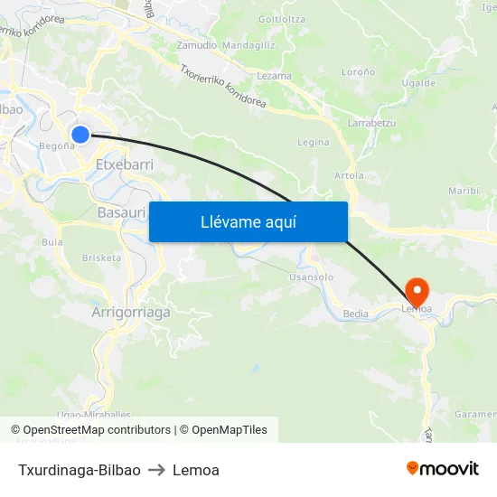 Txurdinaga-Bilbao to Lemoa map