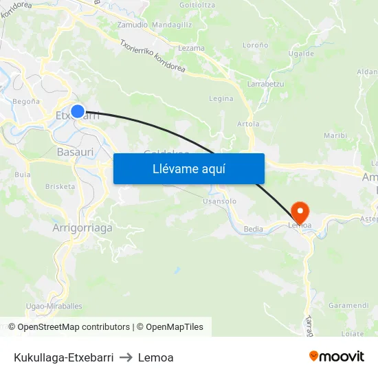 Kukullaga-Etxebarri to Lemoa map