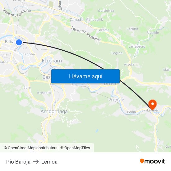 Pio Baroja to Lemoa map