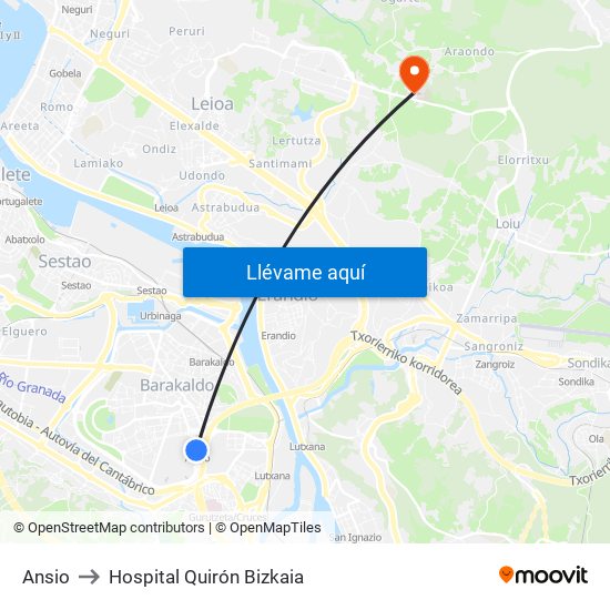 Ansio to Hospital Quirón Bizkaia map
