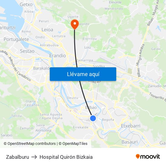 Zabalburu to Hospital Quirón Bizkaia map