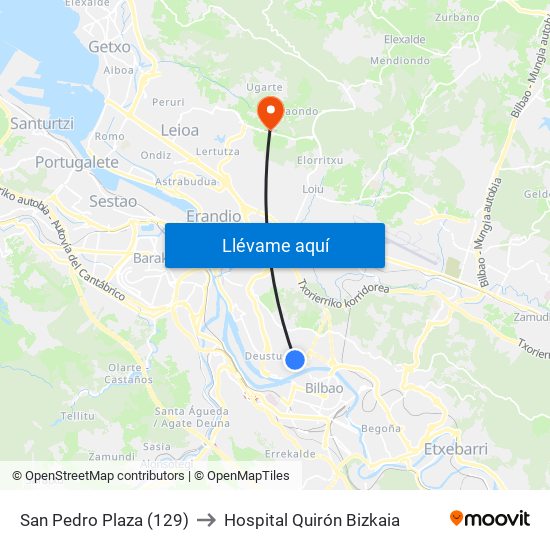 San Pedro Plaza (129) to Hospital Quirón Bizkaia map