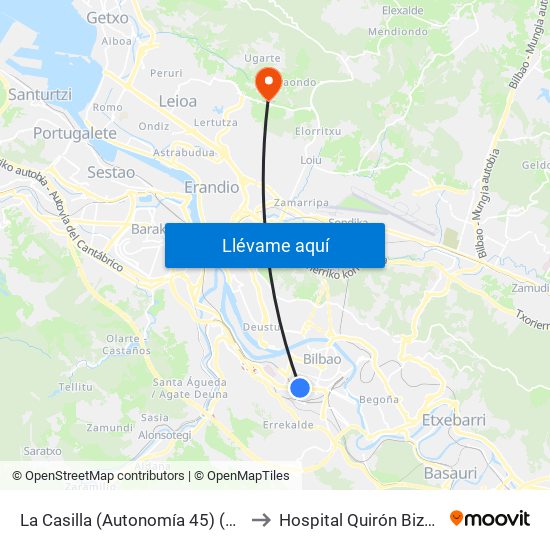 La Casilla (Autonomía 45) (356) to Hospital Quirón Bizkaia map
