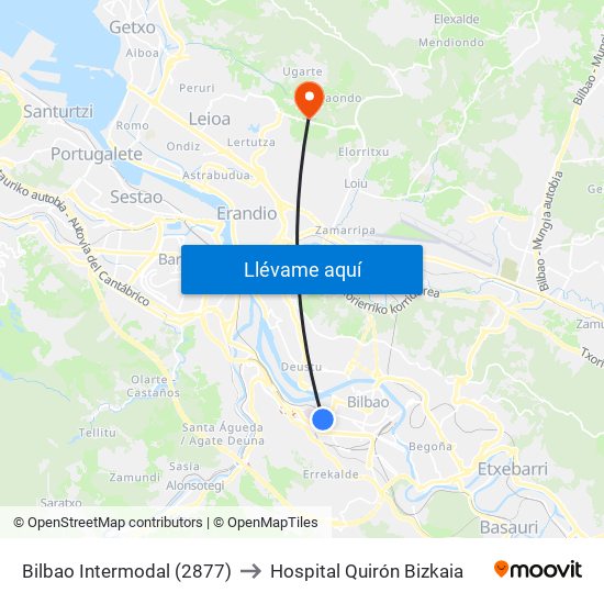 Bilbao Intermodal (2877) to Hospital Quirón Bizkaia map