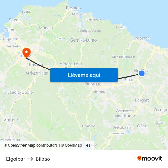 Elgoibar to Bilbao map