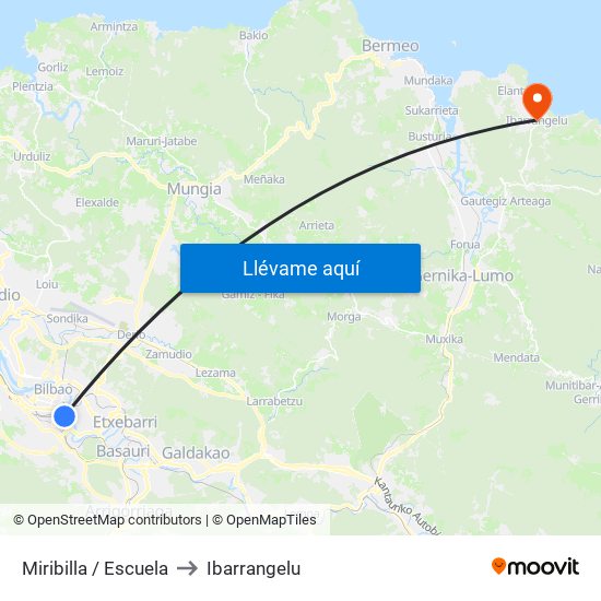 Miribilla / Escuela to Ibarrangelu map
