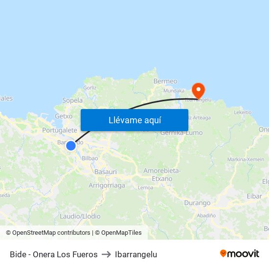 Bide - Onera Los Fueros to Ibarrangelu map