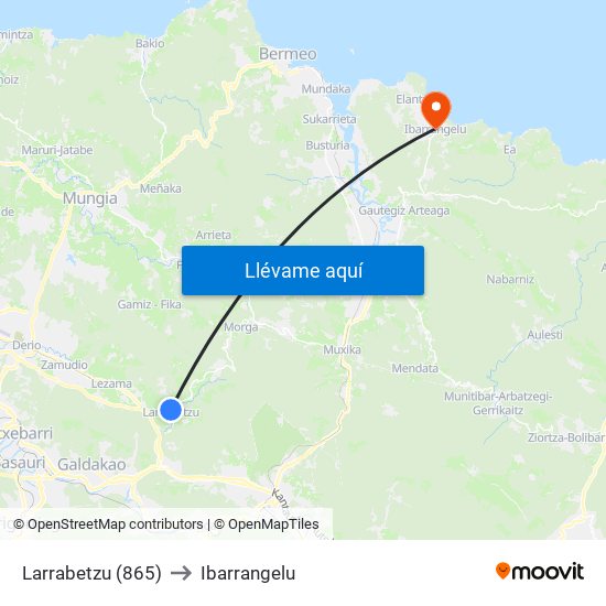 Larrabetzu (865) to Ibarrangelu map