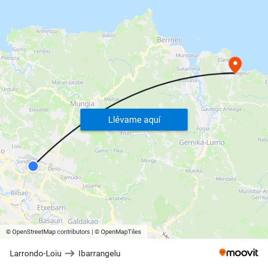 Larrondo-Loiu to Ibarrangelu map