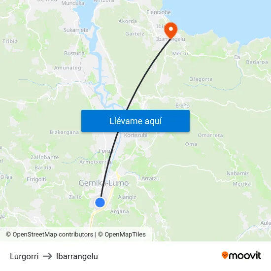 Lurgorri to Ibarrangelu map