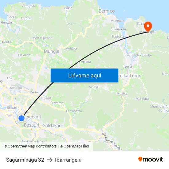 Sagarminaga 32 to Ibarrangelu map