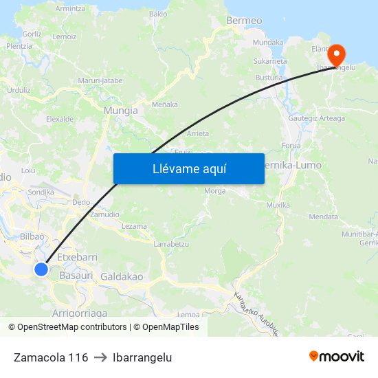 Zamacola 116 to Ibarrangelu map