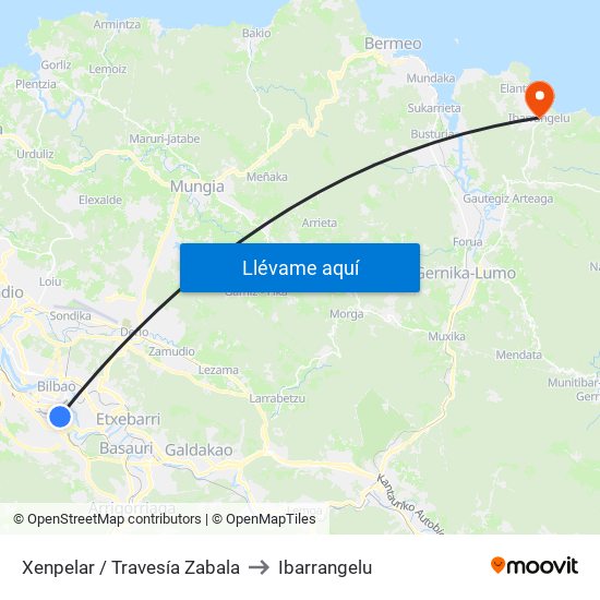 Xenpelar / Travesía Zabala to Ibarrangelu map