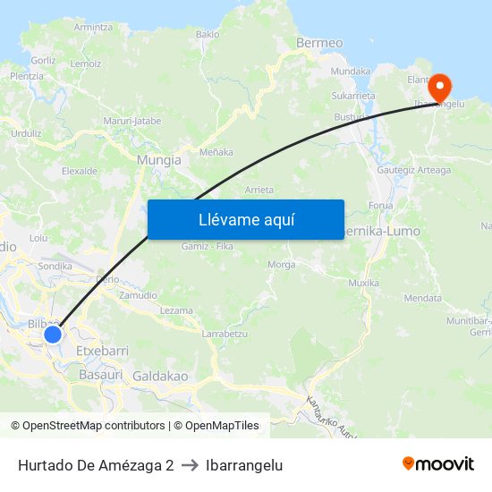 Hurtado De Amézaga 2 to Ibarrangelu map