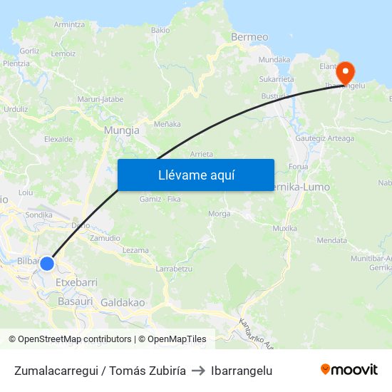 Zumalacarregui / Tomás Zubiría to Ibarrangelu map