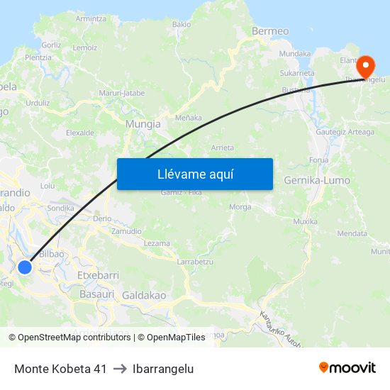 Monte Kobeta 41 to Ibarrangelu map