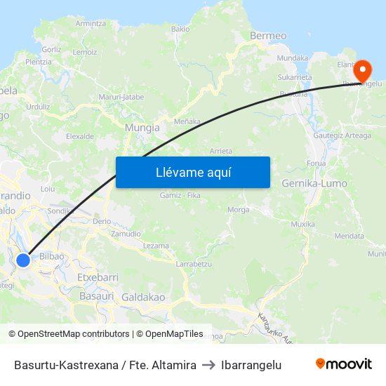 Basurtu-Kastrexana / Fte. Altamira to Ibarrangelu map