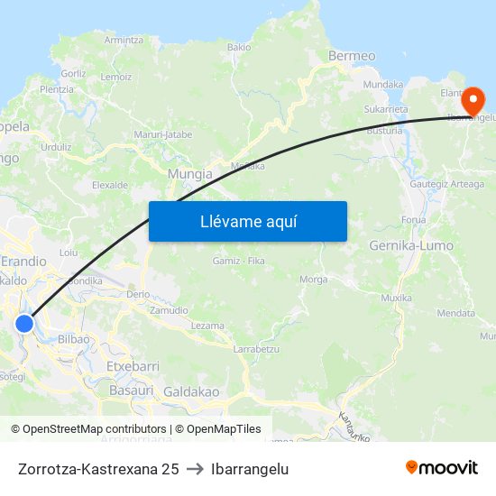 Zorrotza-Kastrexana 25 to Ibarrangelu map