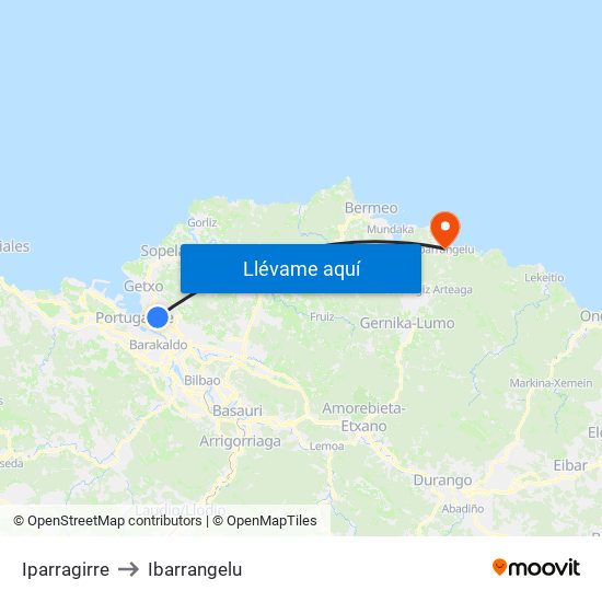 Iparragirre to Ibarrangelu map