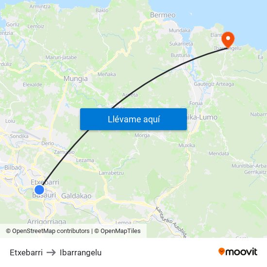 Etxebarri to Ibarrangelu map