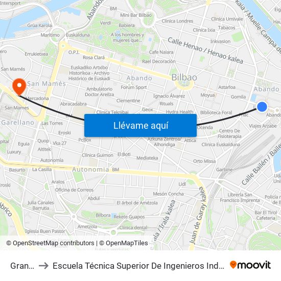 Gran Vía 7 to Escuela Técnica Superior De Ingenieros Industriales De Bilbao - Edificio C map